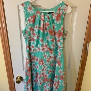 Teal dress with pink floral print